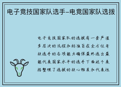 电子竞技国家队选手-电竞国家队选拔